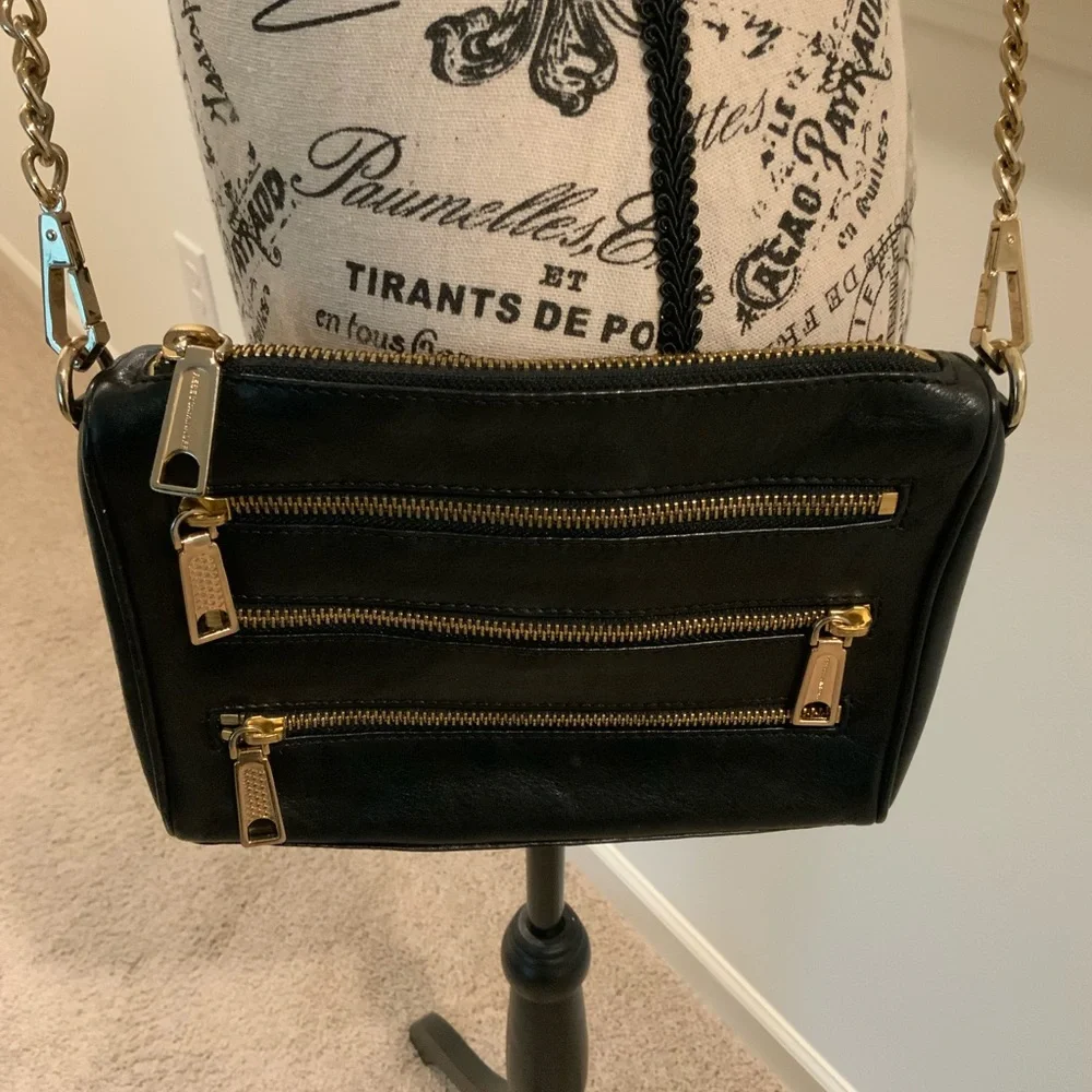 Rebecca Minkoff Black Crossbody Bag with Gold Zippers